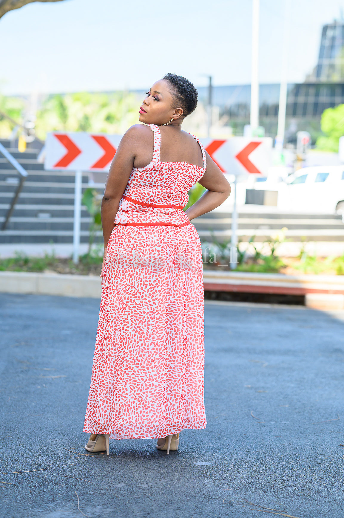 Orange White Print Dress