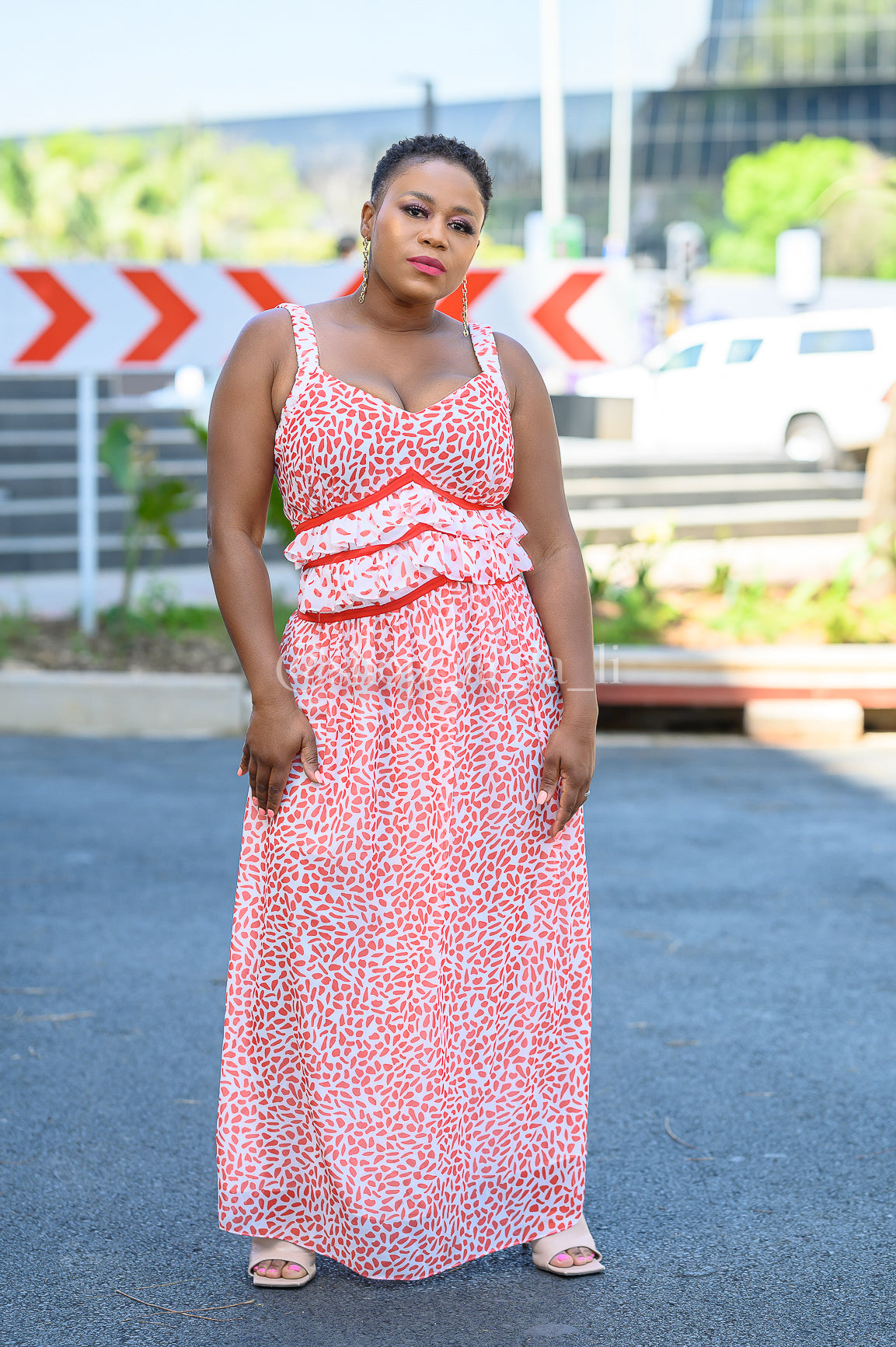 Orange White Print Dress