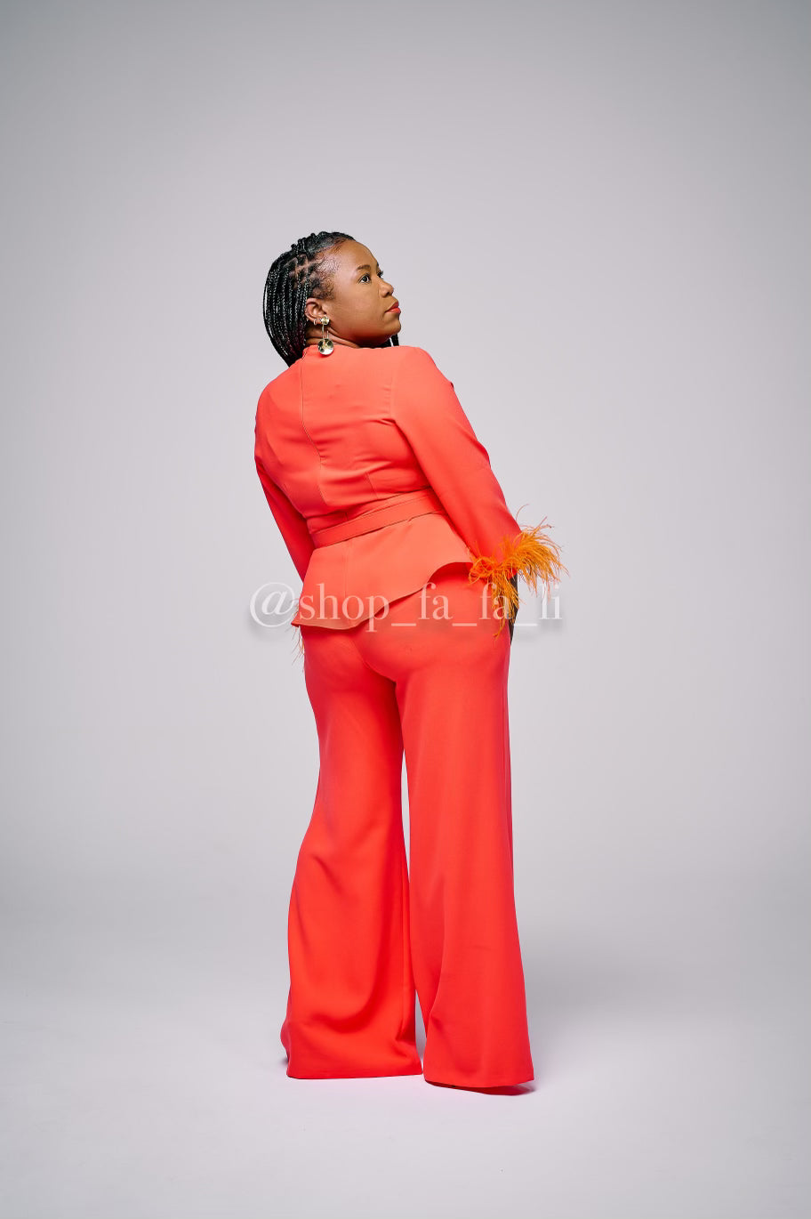 Orange Suit with Fur Trim