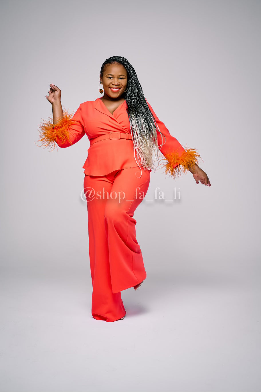 Orange Suit with Fur Trim
