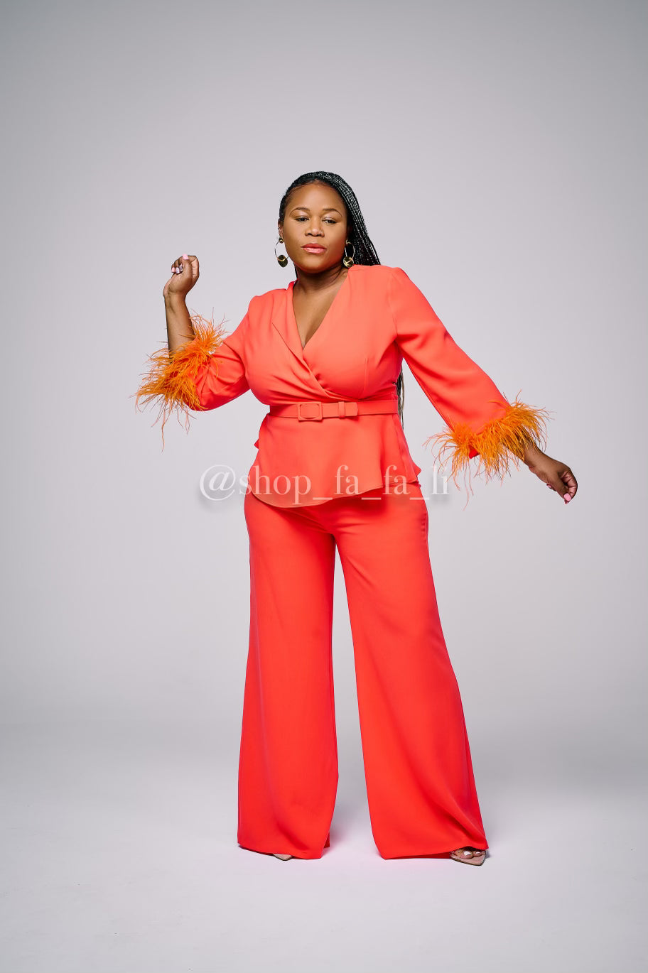 Orange Suit with Fur Trim