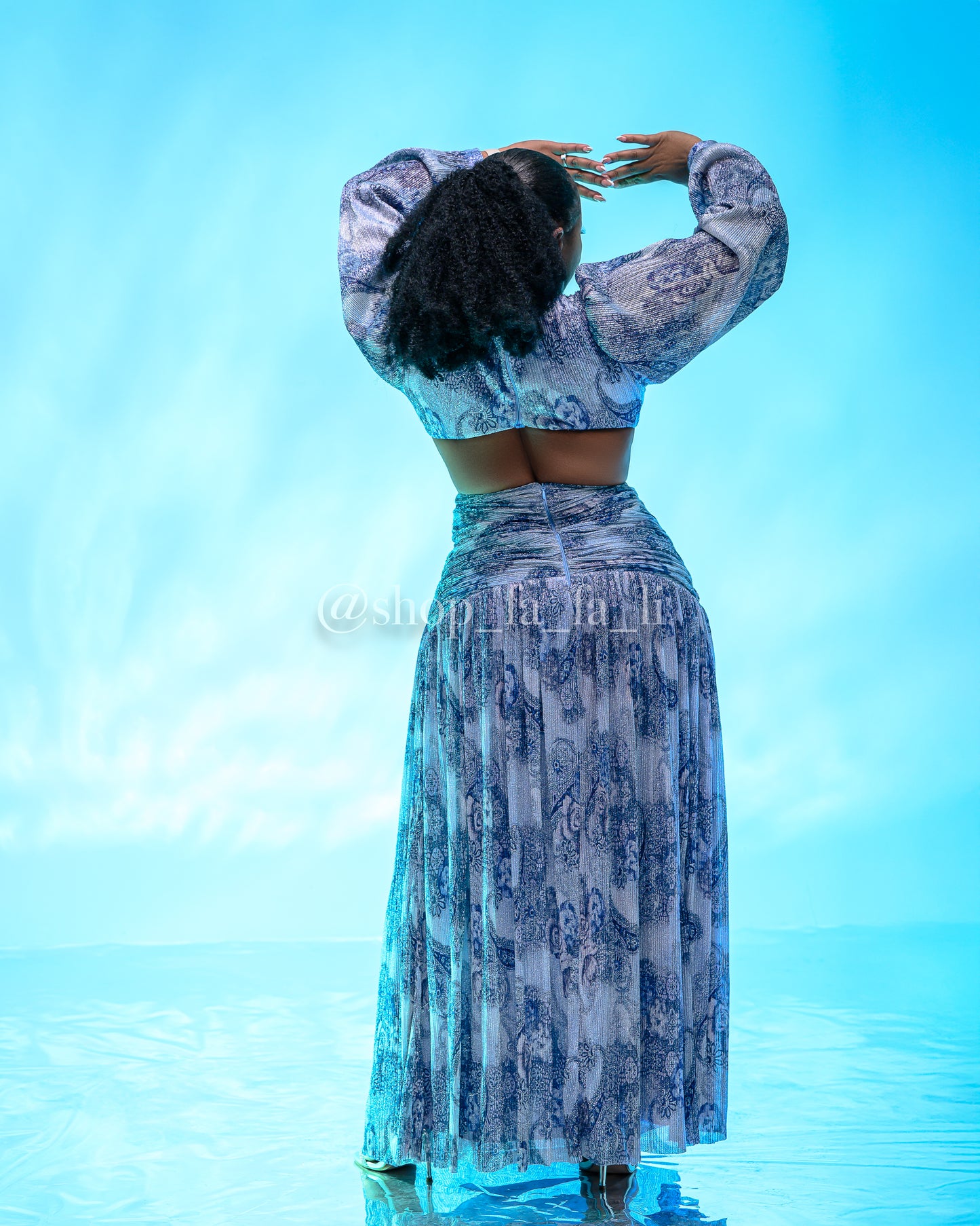 Blue Print Open Back Dress