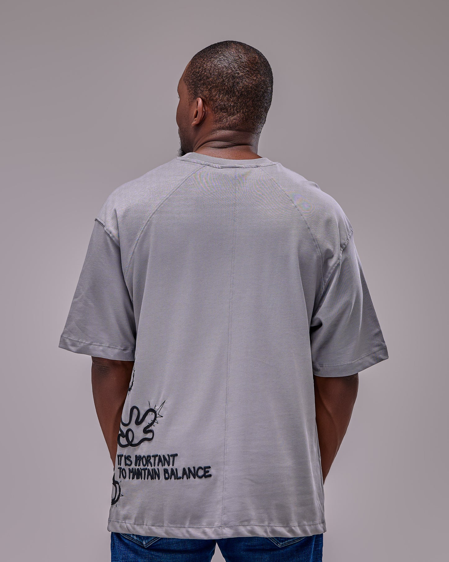 T-shirt -Oversized Grey Micky Embroidary