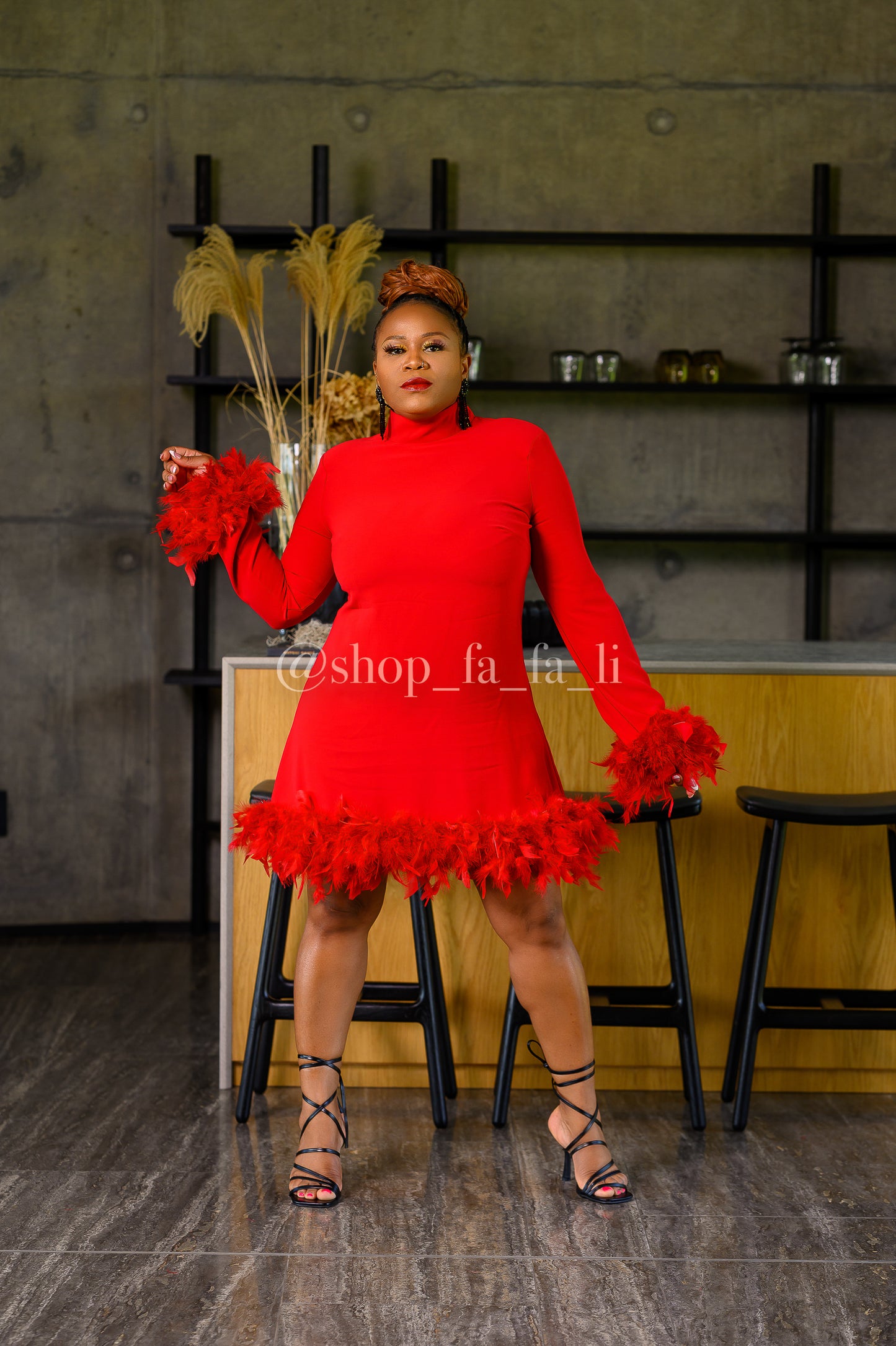 Red Dress with Fur