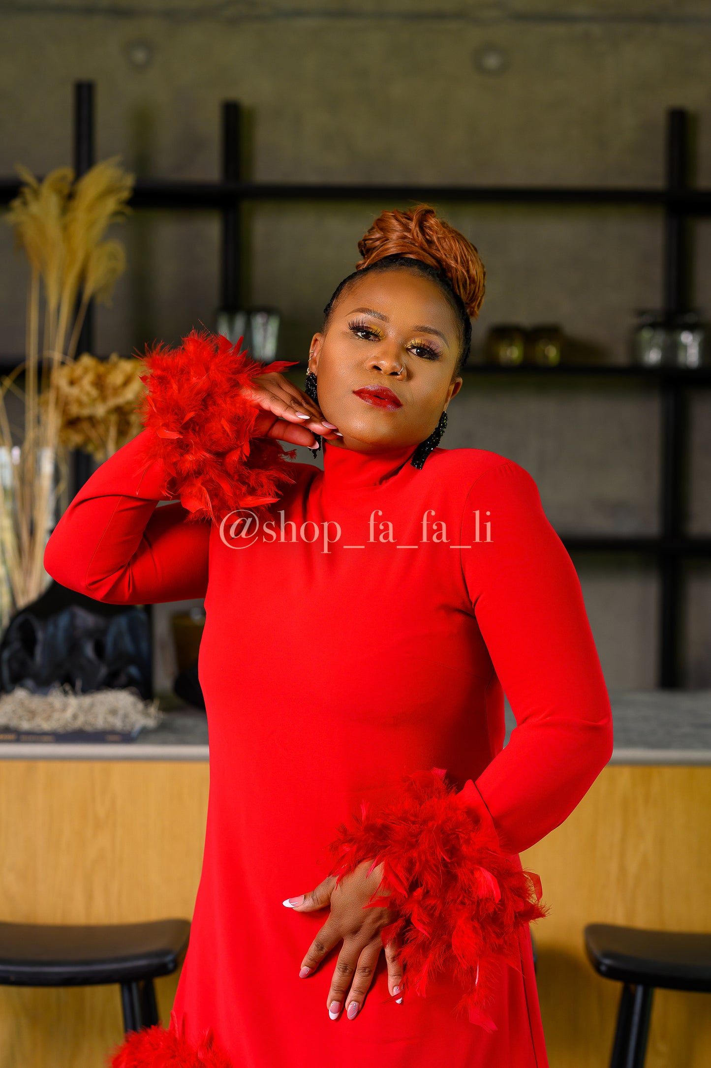 Red Dress with Fur