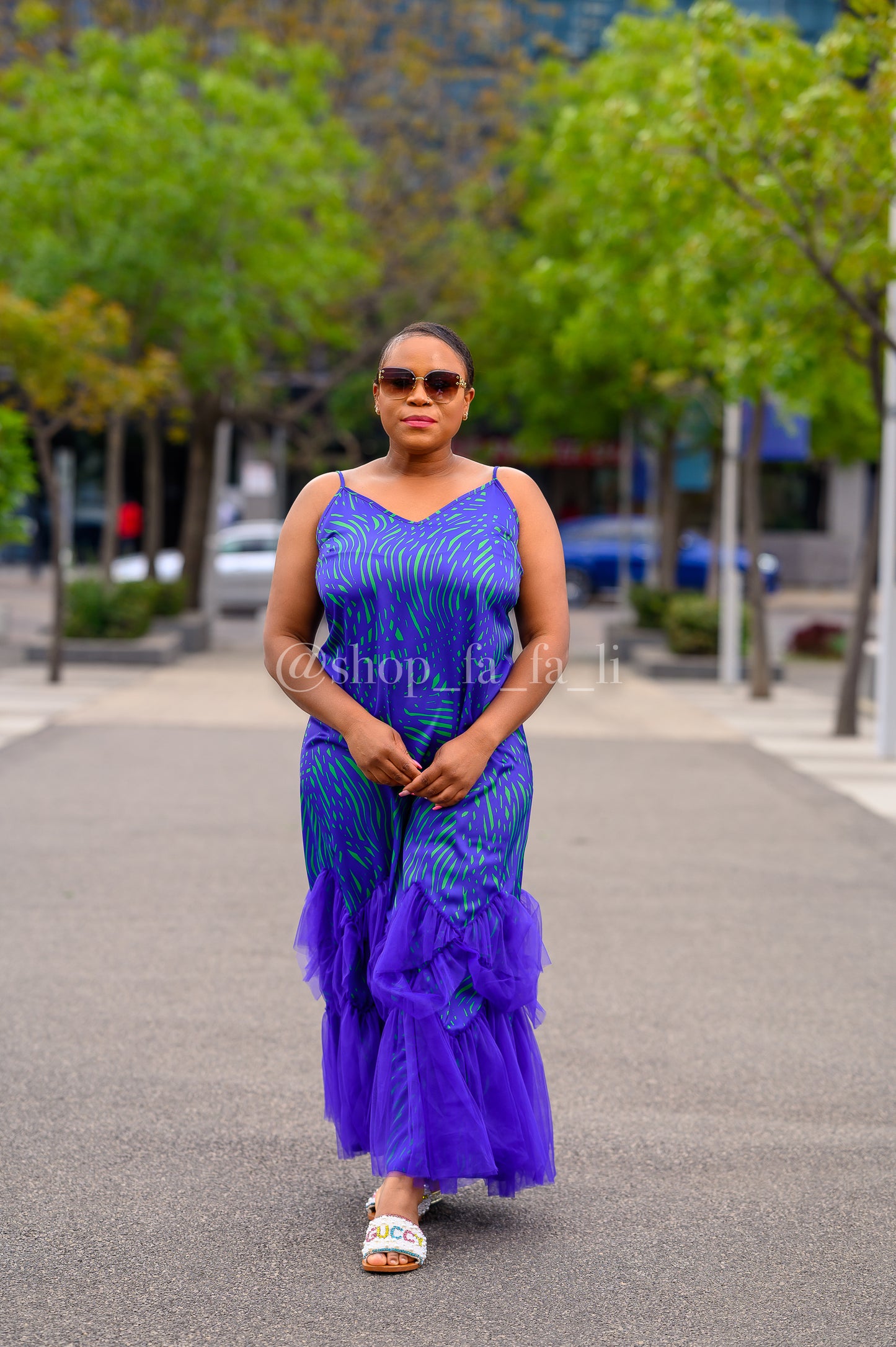 Purple Print Frills  Dress