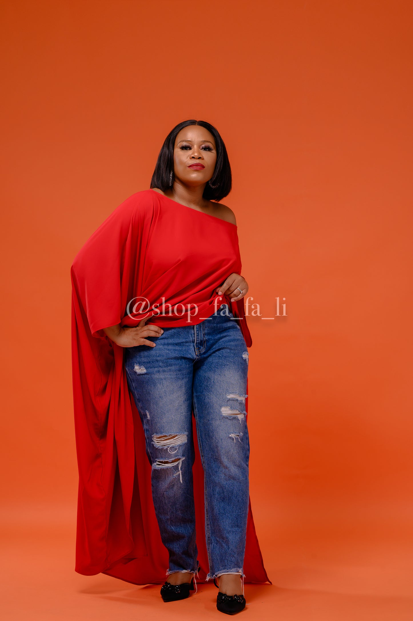 Red Half Cape Top